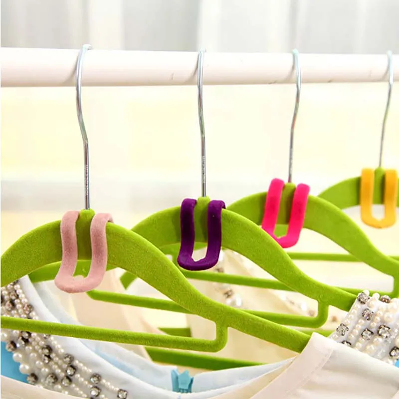 

2019 New 10pcs Home Creative Mini Flocking Clothes Hanger Flocking Holder Multifunction Easy Hook Closet Organizer