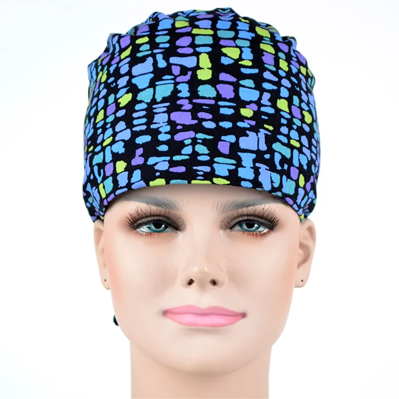 Blue Print Surgical Nurse Cap Tie Back Medical Scrub Hats OR Doctor
