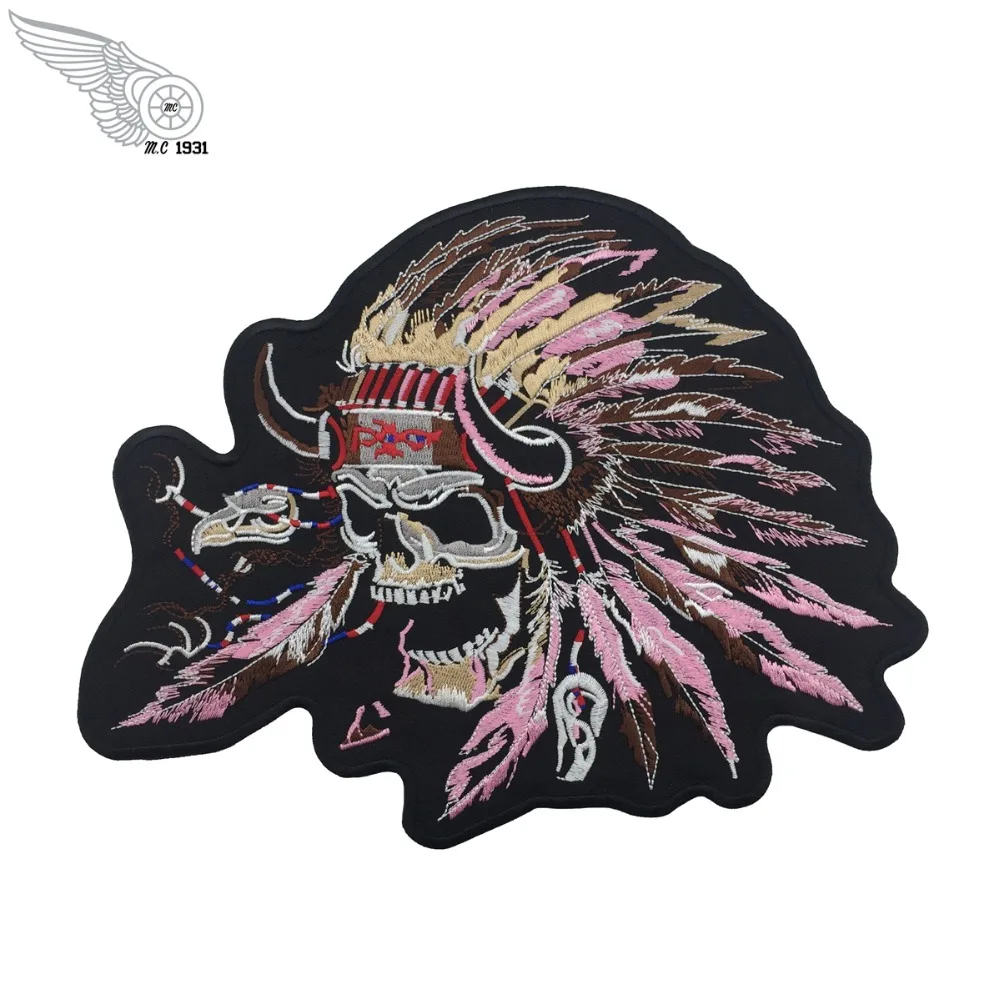 Indian lady rider skull patch custom new embroidery iron on patches for clothing jacket hippie tshirt (1)