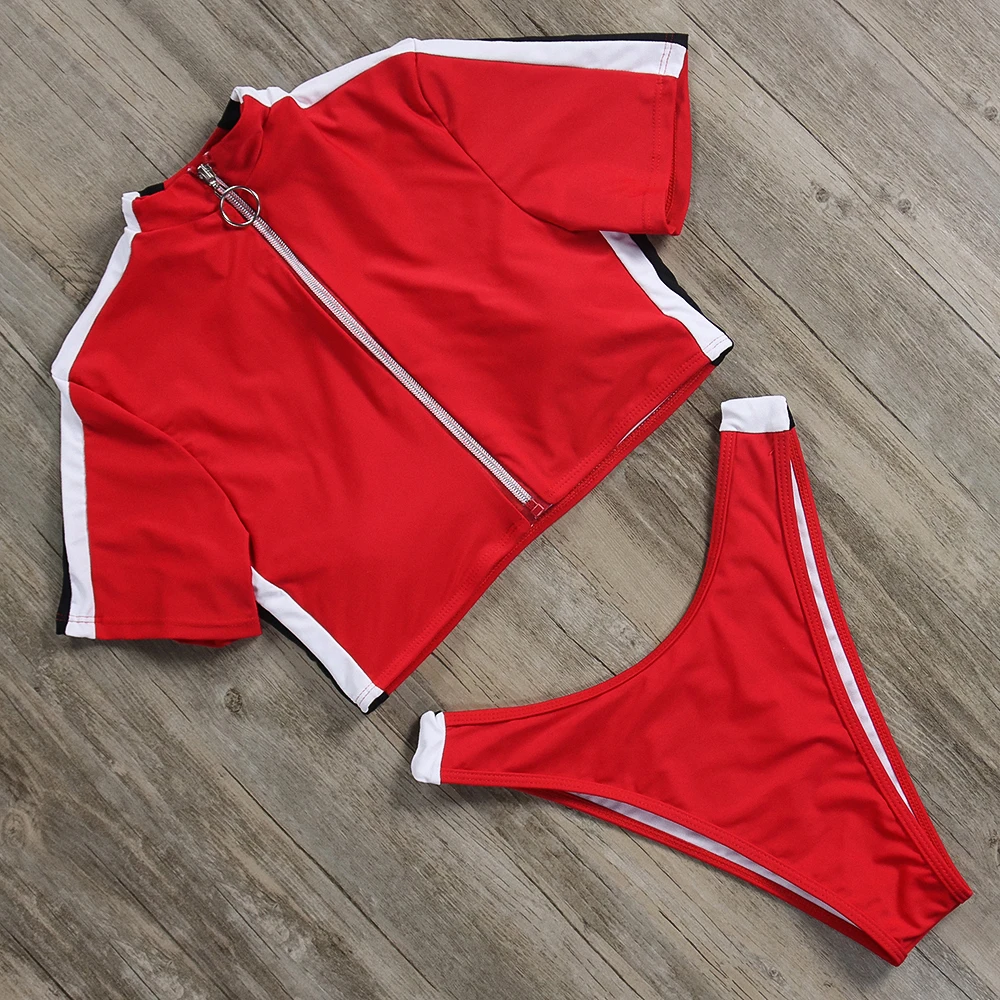 RXRXCOCO Hot Sexy Bikinis 2019 Mujer Long Sleeve Swimsuit Push Up Bikini Set Thong Biquinis Solid Swimwear Women Traje De Bano