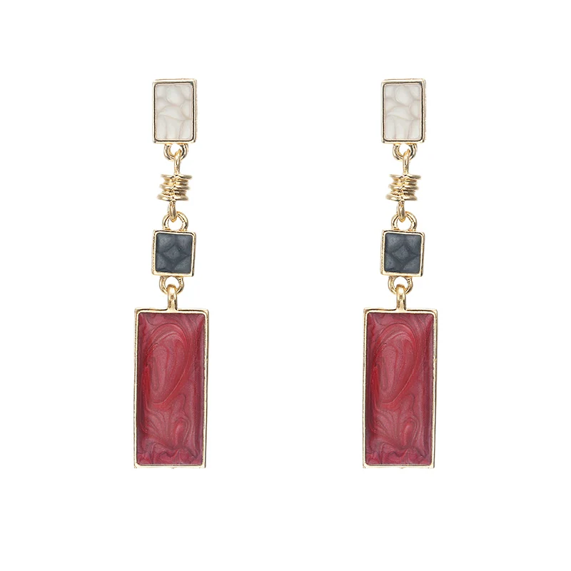 

Bohemian Earrings Exaggerated Red Metal Square Drop Earrings Female Bohemian National Earrings