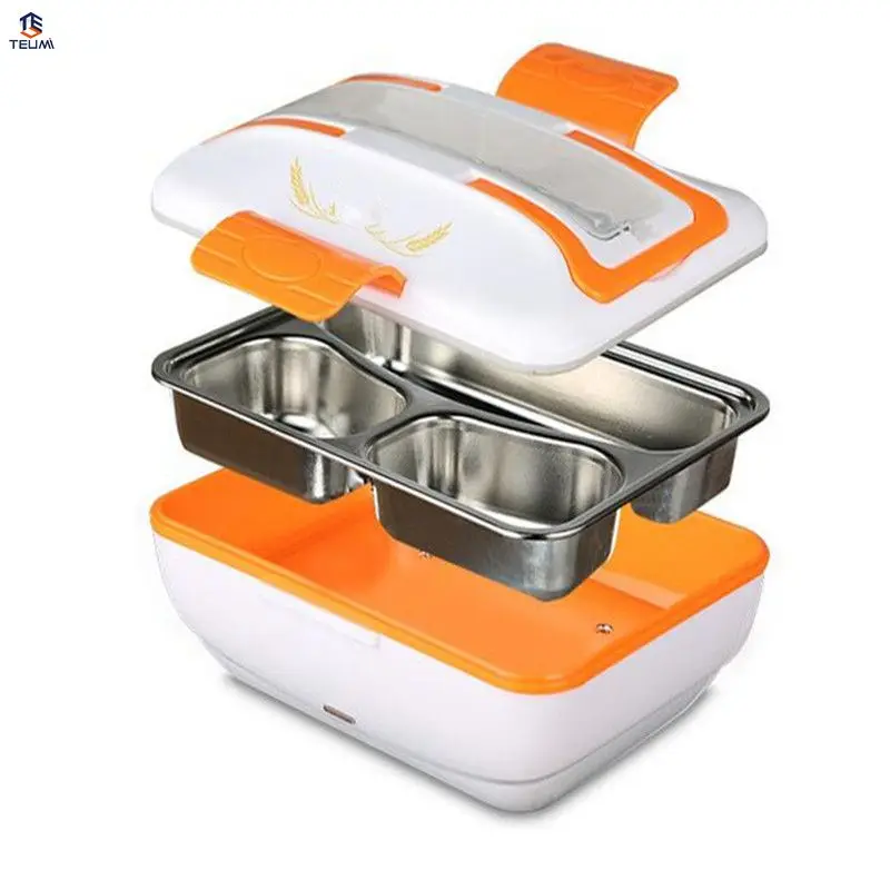 

12V Heated Food Containers For Car 45w GiftDinnerware Set with Compartments 304 stainess steel Container.