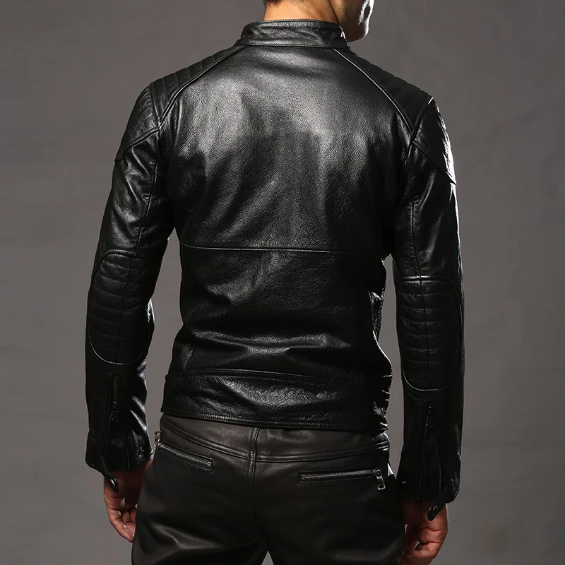 Buy 2016 autumn baseball cow leather jacket mens slim leather jacket leather clothing casual short cowhide leather coat