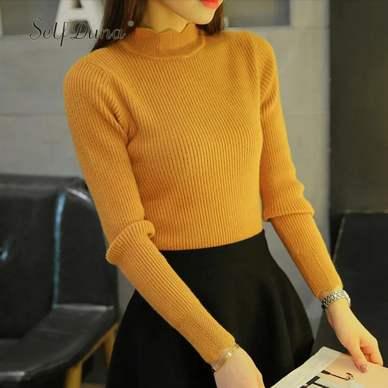 

Self Duna 2019 Autumn Female Half Turtleneck Sweater Knitted Jumper Warm Slim Pink White Black Women Sweaters Pullovers