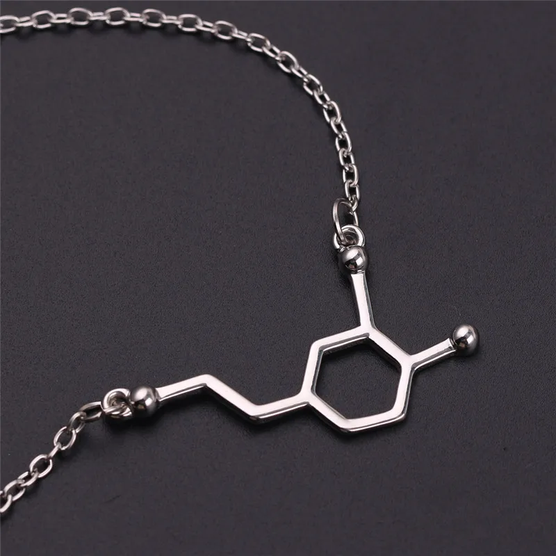 Серебряный цвет молекула допамина кулон ожерелье химическая формула гормон молекулы серотонина 5-ht ювелирные изделия аксессуары