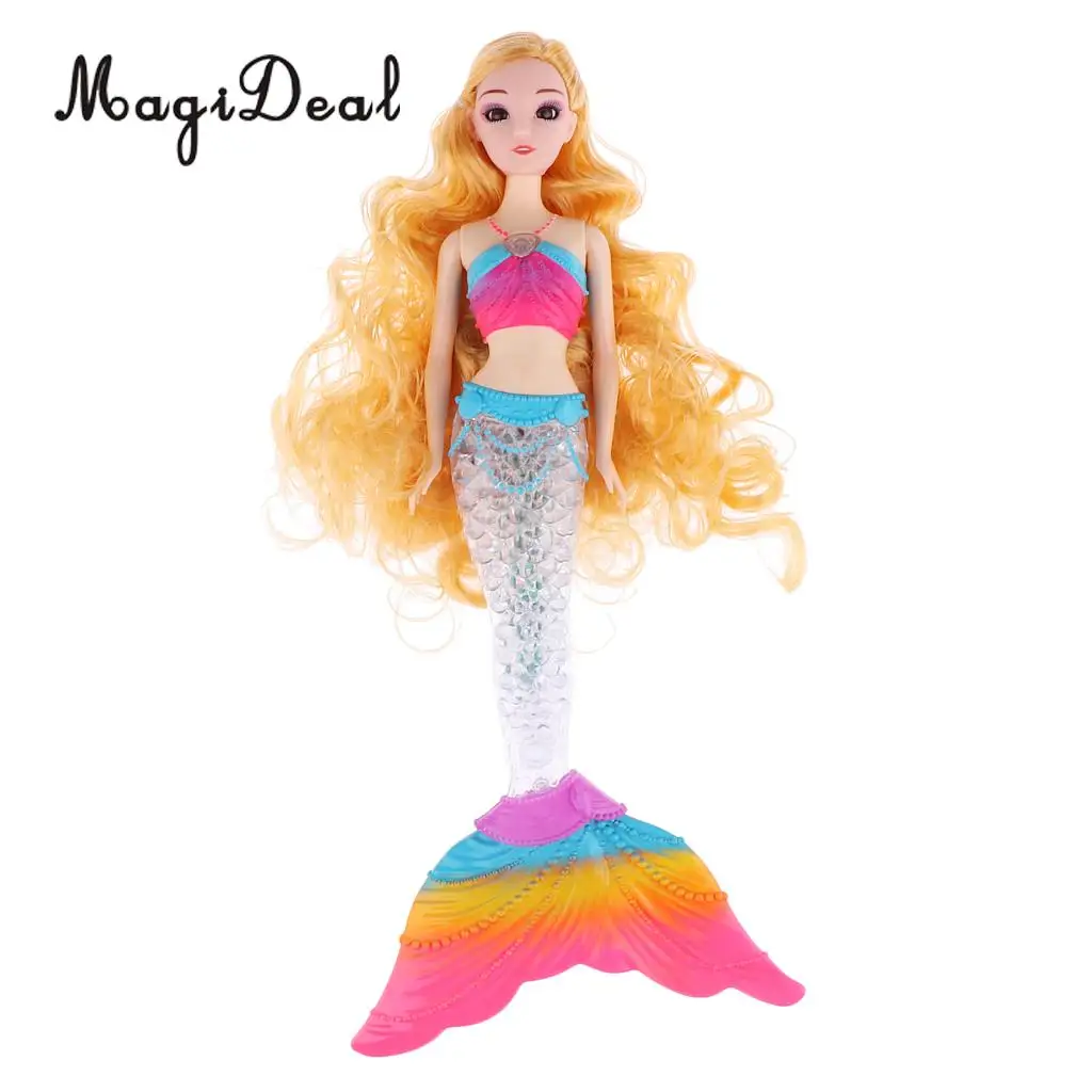 Fashion Princess Doll Long Curly Hair Mermaid Model With Rainbow LED Tail For   Children Birthday Gift