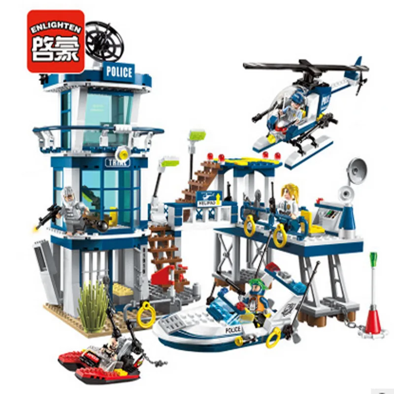 

Enlighten 1916 Police Station Prison Break Plane and Speedboat Building Blocks Model kit Bricks Educational Toys for Children