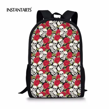 

INSTANTARTS Puzzle Skull Printed School Bags for Primary School Students Red Girls Book Shoulder Bags Fashion Children Backpacks