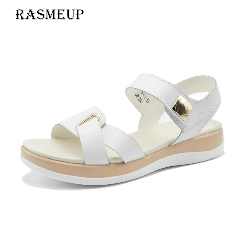 RASMEUP Genuine Leather Women's Open Toe Platform Sandals 2018 Women Casual Buckle Strap Flat Sandals Woman White Summer Shoes RASMEUP Genuine Leather Women's Open Toe Platform Sandals 2018 Women Casual Buckle Strap Flat Sandals Woman White Summer Shoes