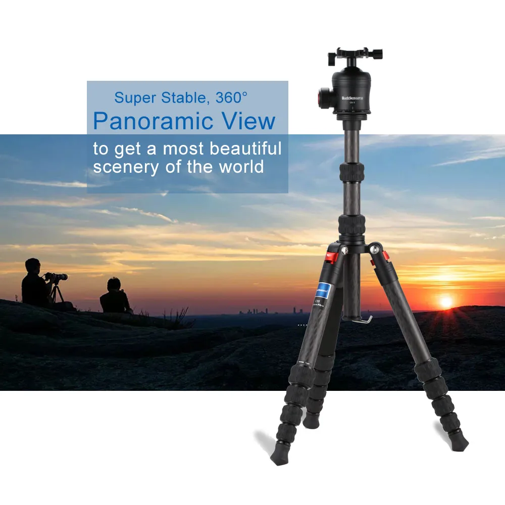 

Buddiesman Tripod, Professional Reflexed Folding Carbon Fibre Tripod, Twist Leg Lock and 5 Section,Panoramic Camera Shooting-C25
