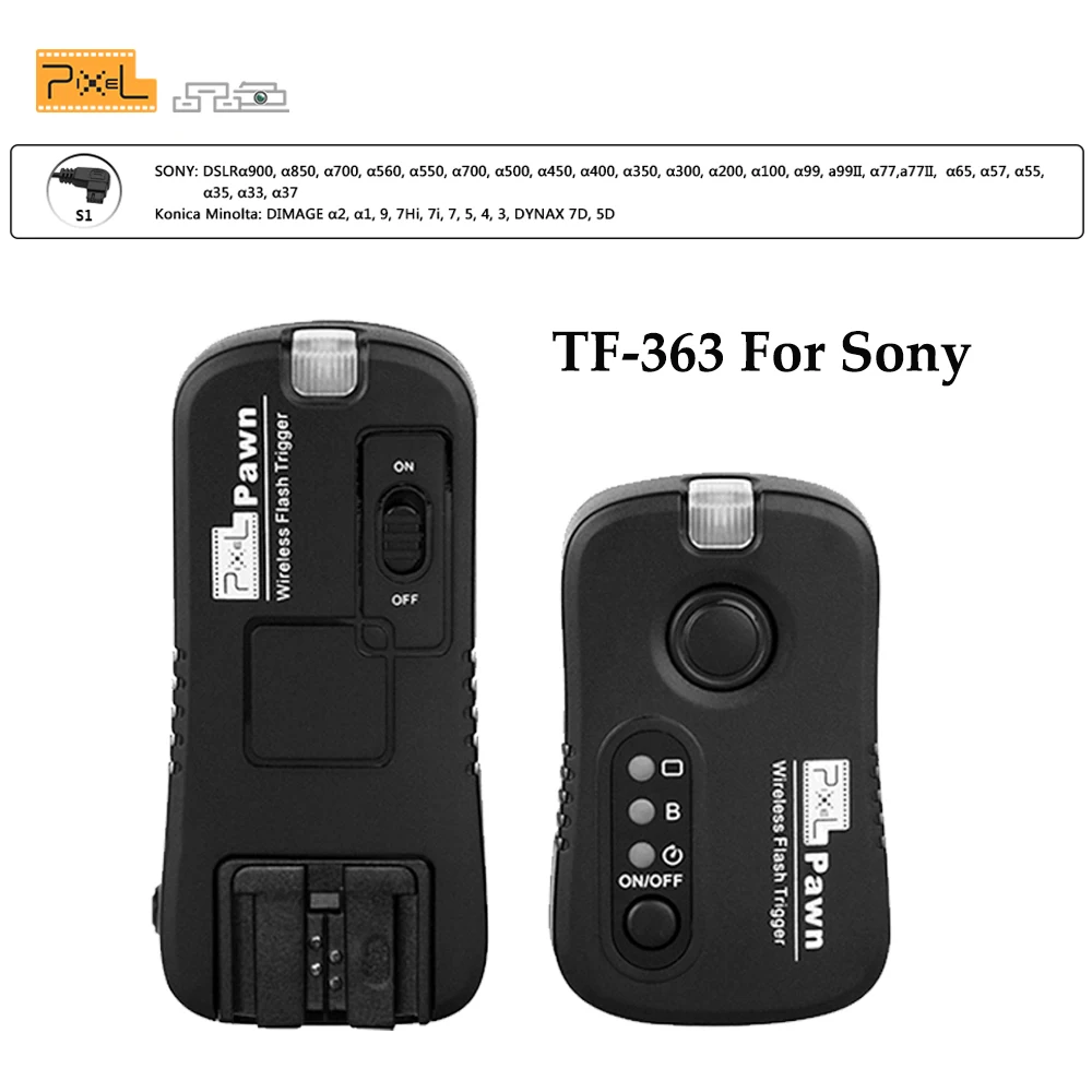 

Pixel TF-363 For Sony A350 A33 A55 A57 A65 A77II A99 A67 A35 A37 A580 A900 A200 A300 A450 A560 A700 A850 Wireless Flash Trigger