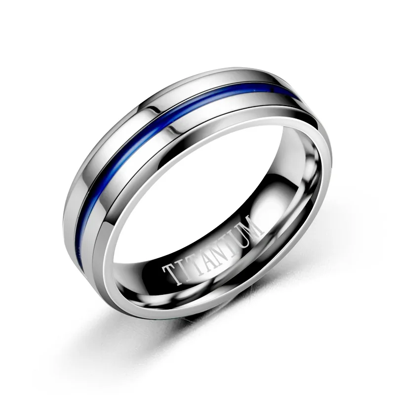 8 мм, модное мужское женское кольцо 316L из нержавеющей стали, титановое серебряное кольцо, унисекс, синяя линия, цветные парные кольца, обручальные кольца - Цвет основного камня: 6mm