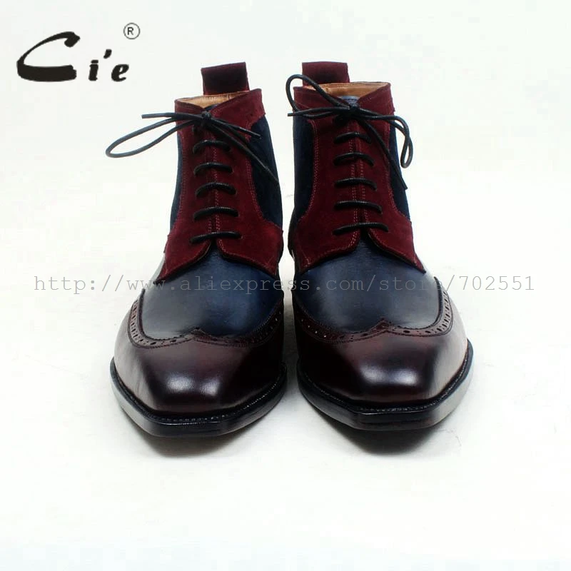 - cie square toe wingtips mixed colors navy wine100genuine calf leather boot handmade bespoke leather lacing men ankle boot A102