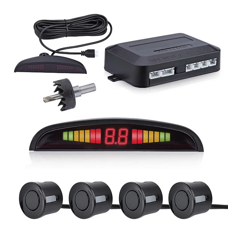 

TOSPRA Car Reversing LED Parking With 4 Sensors Reverse Backup Car Audio Buzzer Alarm Sensors Monitor Detector System Display