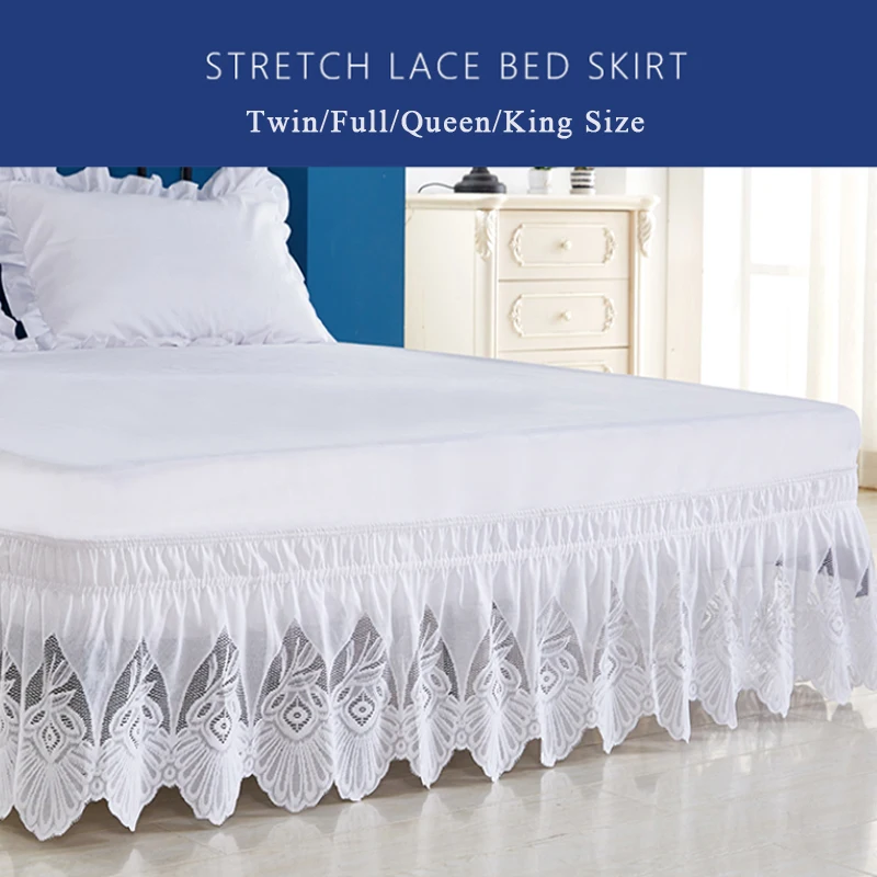 Lace Ruffles Pure Color Bed Skirt High Quality Elastic Loose Bed Apron Bed Skirt Twin Full Queen King Size Bed Decor