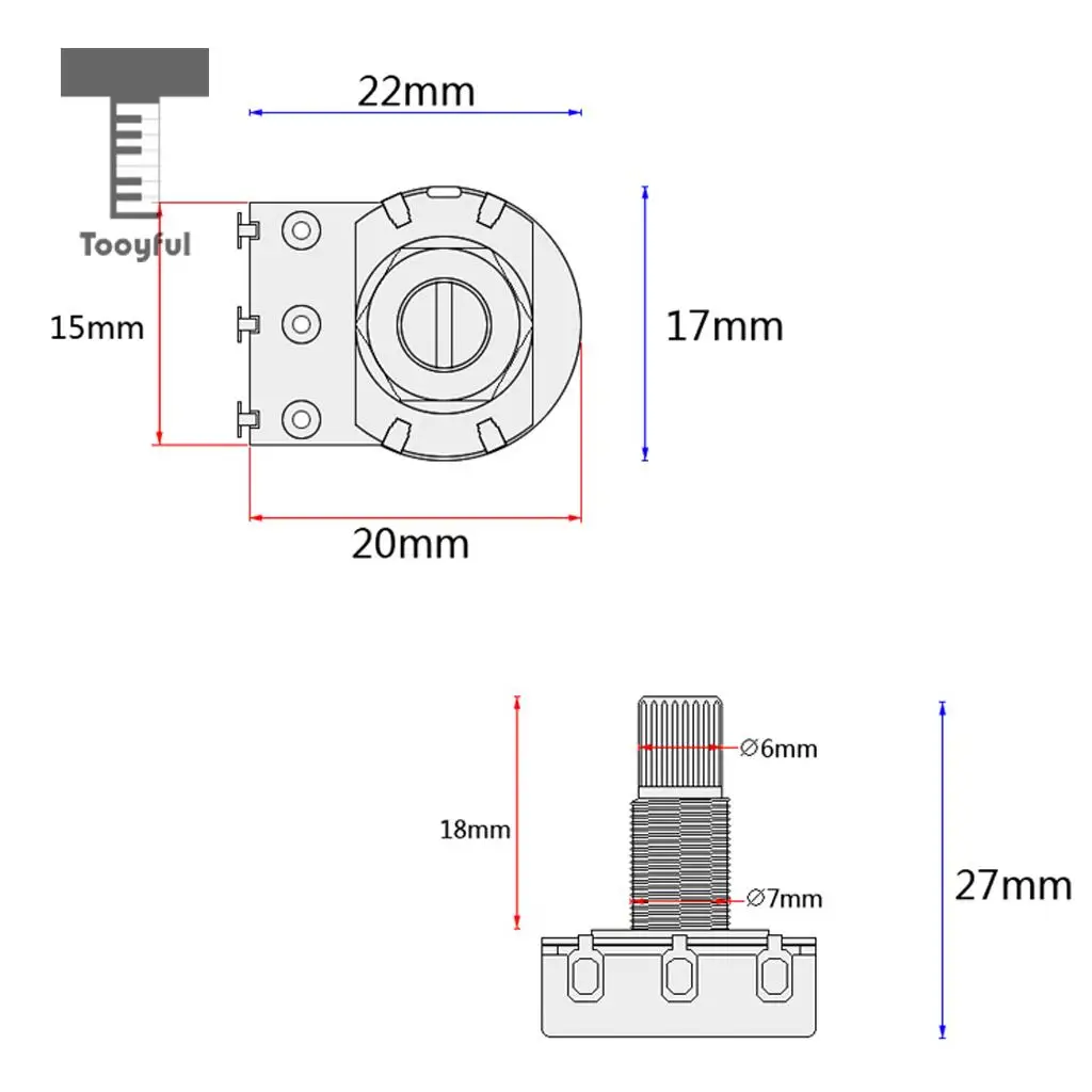 Guitar Potentiometer A50K B50K Split Shaft Linear Taper Volume Tone Pot