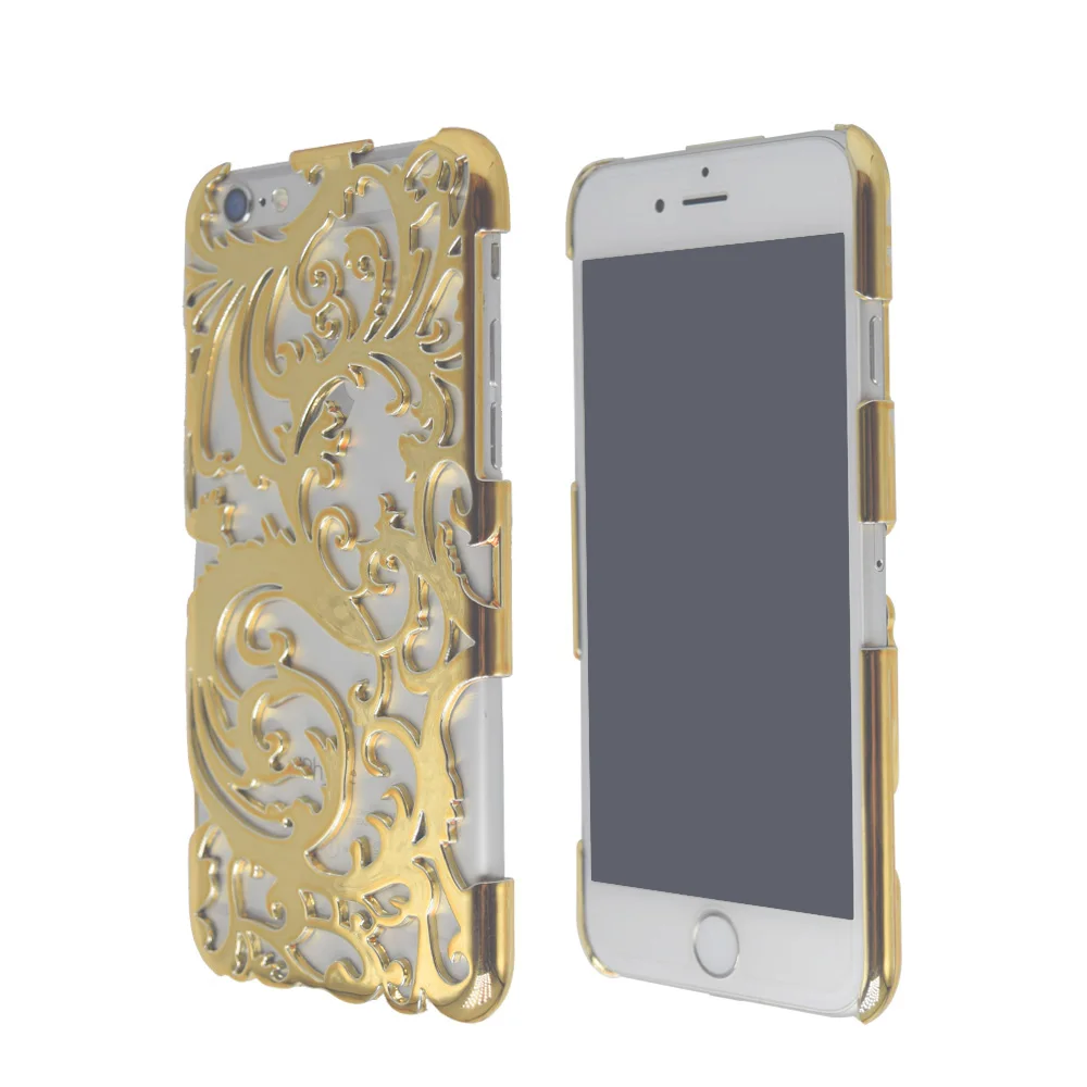 

Luxury Artistic Flower Carving Plating Cooling Back Case For iPhone 6 6S 4.7 inch Hollow-Out Plastic Phone Cases Cover