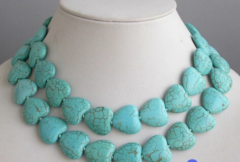 

ddh002913 33" 20MM blue carve heart turquoise BEAD NECKLACE