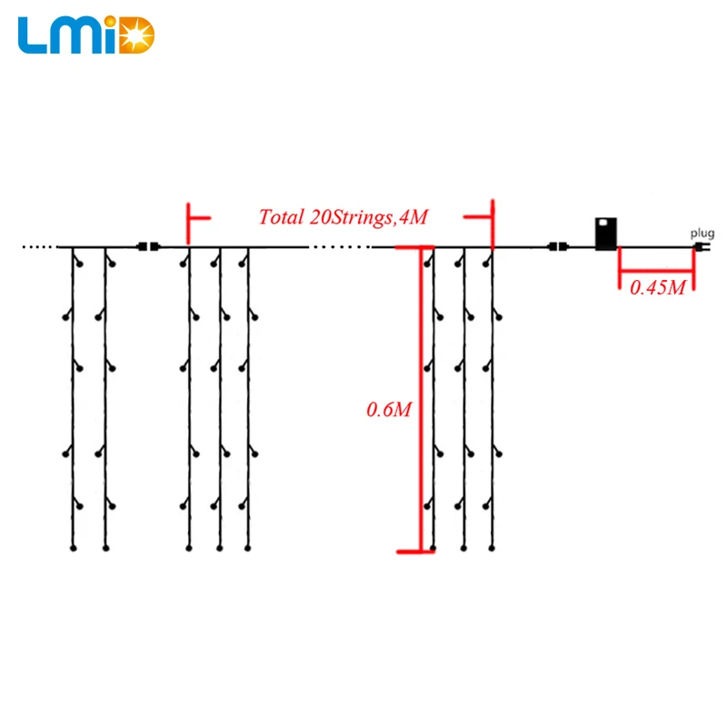 Holiday Lighting 4m*0.6m 220V Colorful Xmas illumination flash guirnalda luces Garden Curtain string led fairy christmas garland