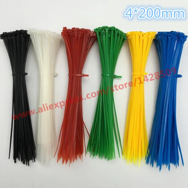 4X200mm High Quality 10 Colors Multi-purpose Self-locking Nylon Cable Tie 