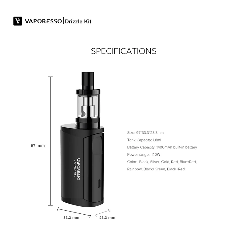 Vaporesso Drizzle Kit электронная сигарета комплект с 1 3 и 1.4ohm 2 катушки MTL/DTL Pod Vape