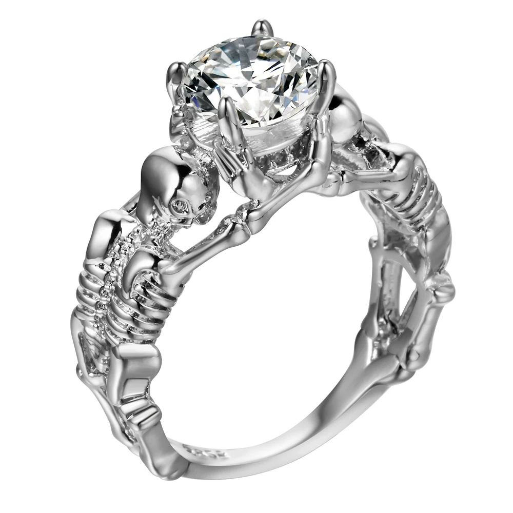 Ghost evil Skull skeleton Hand CZ Ring European and American Punk style Motor Biker Men Ring 2017 new skull men's jewelry