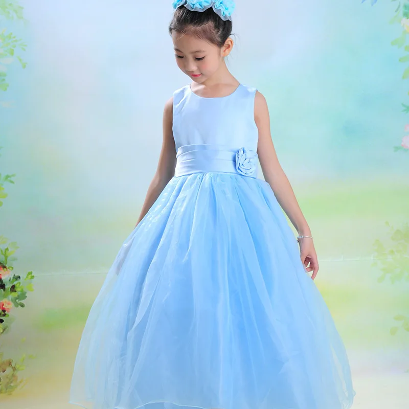 

2017 Cotton Lace Sleeveless Solid O-neck elsa dress robe reine des neiges christmas Children gift