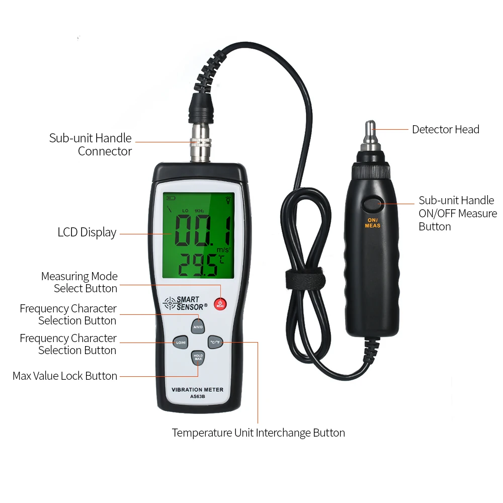 SMART SENSOR 10HZ~1KHZ Digital vibration meter 0.1~199.9m/s Precision Vibration measurer Tester Gauge Analyzer W/Carry Box