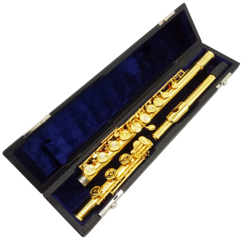 New Engraved Flute 17 Open Holes B foot French Buttons Gold Plated C