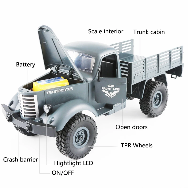 Новинка 2,4 GHz 4wd 6wd игрушка RC Truck 4/6 колеса с дистанционным управлением военный грузовик транспортер модель с светодиодный светильник автомобиль игрушки для мальчика