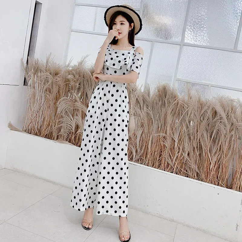 Women Rompers Summer Long Pants Elegant Strap Woman Jumpsuits Casual 2019 Polka Dot Jumpsuit Off Shoulder Overalls Women Rompers Summer Long Pants Elegant Strap Woman Jumpsuits Casual 2019 Polka Dot Jumpsuit Off Shoulder Overalls