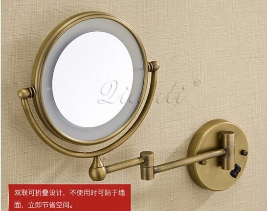 Горячая ванная комната бронзовый Настенный 8 дюймов Латунь 3X/1X увеличительное зеркало светодиодный светильник складной макияж зеркало косметическое зеркало леди подарок