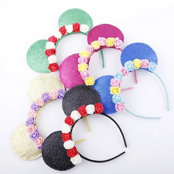 

1PC new arrival Minnie Mouse Ears Hairbands Sequin rose flower Headband for Girls mouse headband Children Hair Accessories
