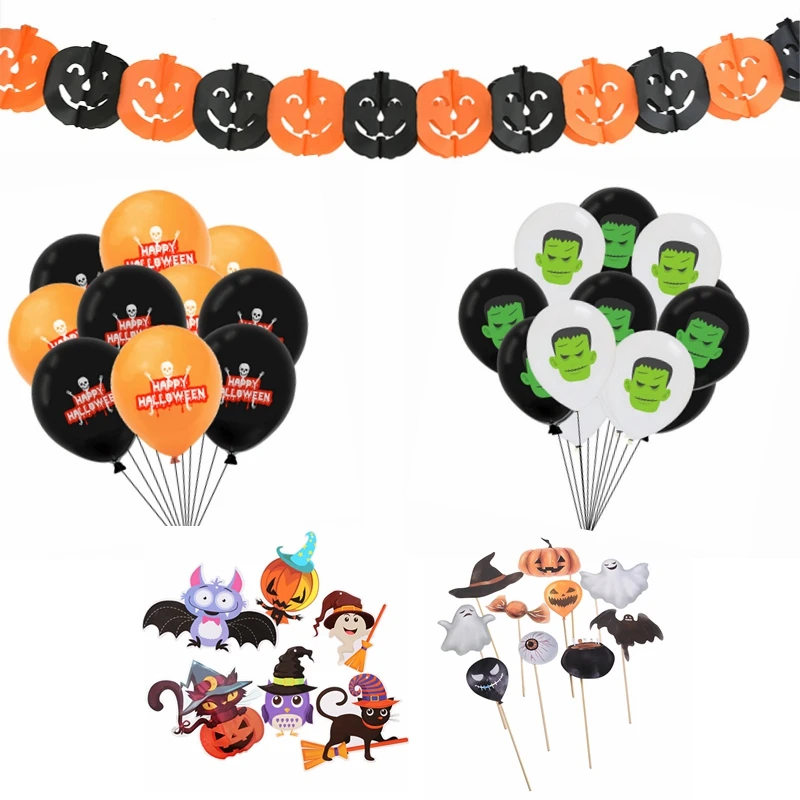 Halloween Decoration Paper Ghost Spider Skull Pumpkin Garland Latex Ballons Photo Prop Party Decorations Kids | Дом и сад