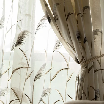 

Embroidery Reed Tulle Curtains for Living Room Kitchen Window Curtains for Bedroom American Pastoral Style textile for home