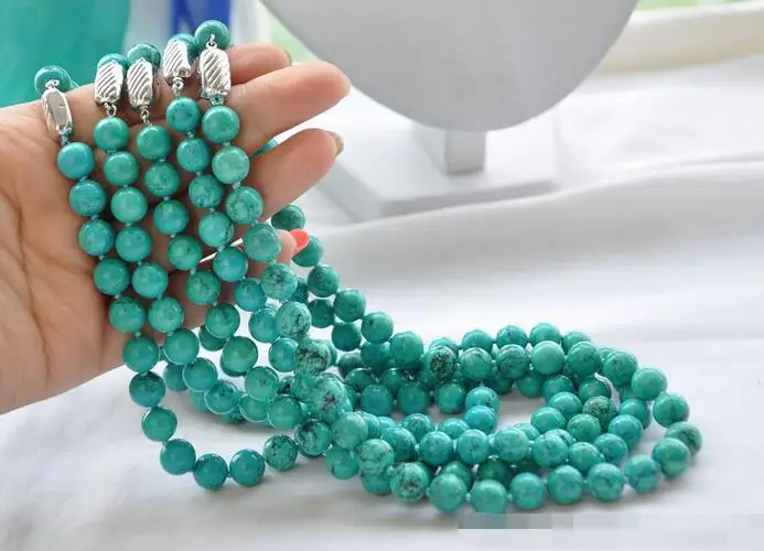 

3835 5pcs green round turquoise bead necklac