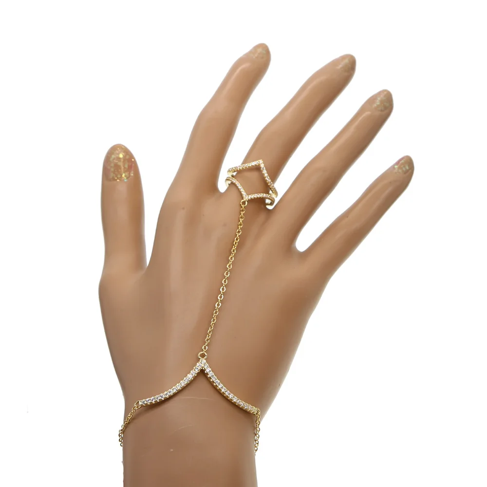 Lariat Charm women JEWELRY golden Chain Finger to wrist Bangles