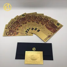 10 pçs/lote colorido moeda de cédula europeia 500 notas de euro em 24k folha ouro dinheiro falso para presentes