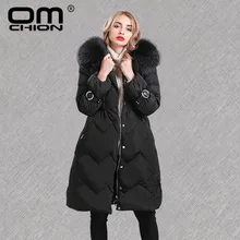 Omchion Chaqueta Mujer класса «Люкс» из натурального меха енота с капюшоном зимняя куртка Для женщин Повседневное пуховое пальто Женская Корейская длинная парка QY10