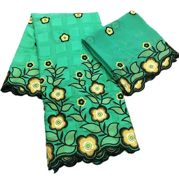 

Triple-colors beautiful flower vines pattern Cotton Fabric for dress KCS64 High quality 5+2 yards Swiss Voile Lace dress Fabric