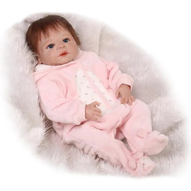 

New Arrival NPK Baby Reborn Doll 22 Inch Silicone Realistic Alive Bebe Boy Brown Hair With Wig Magnetic Pacifier bathable Dolls