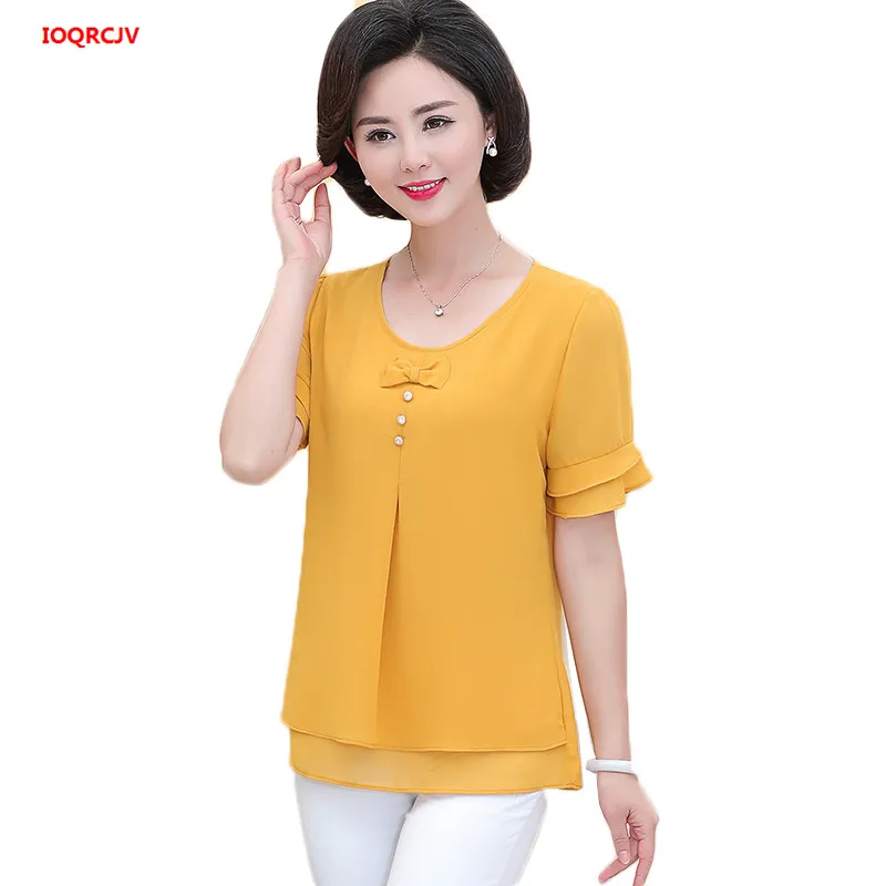 

Middle-aged Mother T-shirt Tops 2019 Fashion Loose Summer Women's T-shirt Plus Size 5XL Female Short-sleeved Chiffon Shirt W915