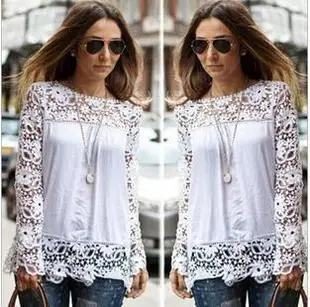 

Новая женская кружевная шифоновая блузка с длинным рукавом и цветочным принтом