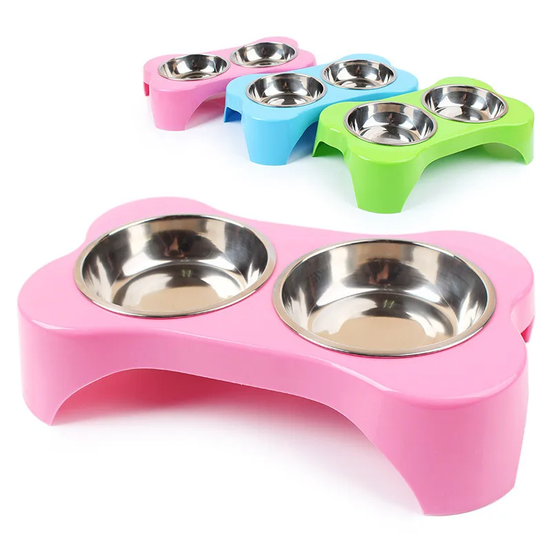 

Dog Double Bowl Pet Puppy Feeders Water Plastic Stainless Steel Cat Feeding Combo Dog Food Bowl Supplies Pet Products