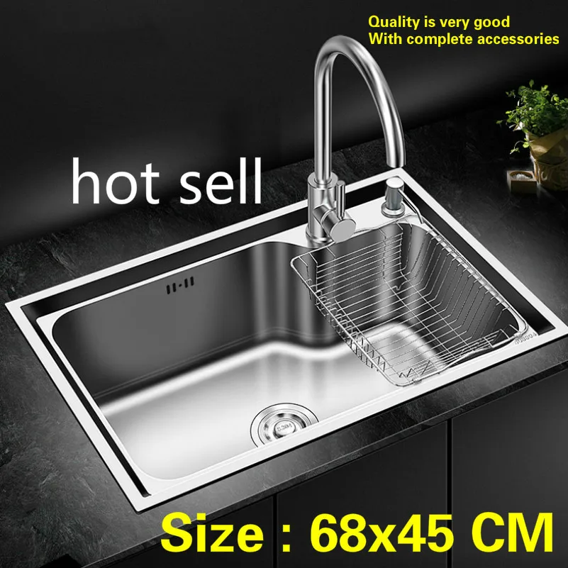 

Free shipping Household luxury kitchen single trough sink wash the dishes food-grade 304 stainless steel hot sell 680x450 MM