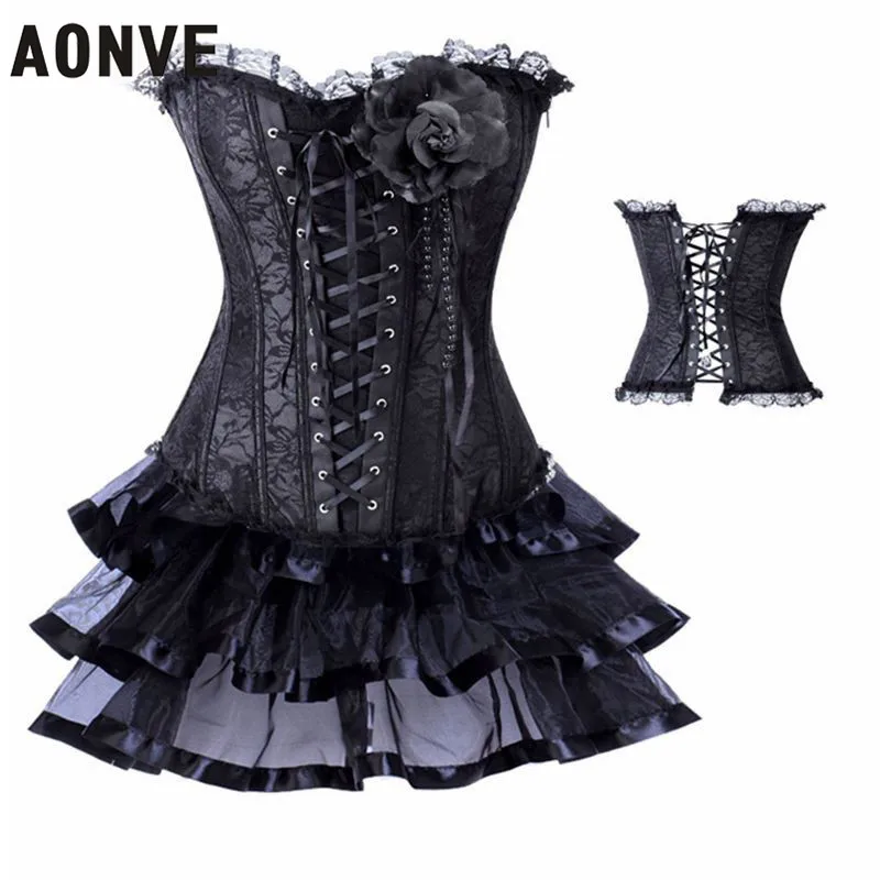Black Waist Corset With Mini Skirt Waist Corsets and Bustiers Lace Sexy
