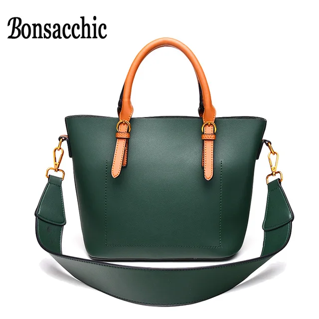 Bonsacchic Green Leather Handbag Women Shoulder Bag Luxury Handbags Bonsacchic Green Leather Handbag Women Shoulder Bag Luxury Handbags Bags Designer Lady S With Wide