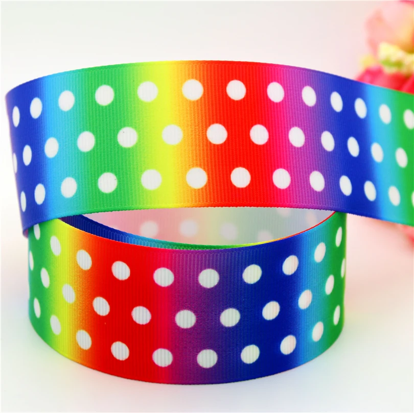 

DHK 1.5'' Free shipping rainbow polka dots printed grosgrain ribbon hairbow headwear party decoration DIY wholesale 38mm D581