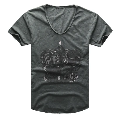 dark grey Мужские футболки летние новые хлопковые футболки с v-образным вырезом с коротким рукавом мужские модные тренды с принтом короны Фитнес Футболка T2003 - Цвет: dark grey