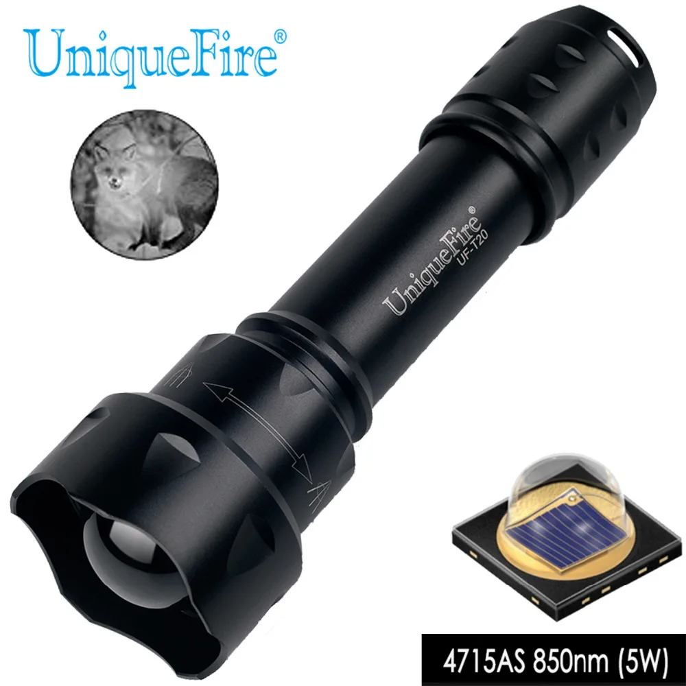 

UniqueFire T20 4715AS IR 850nm LED Flashlight 5W Infrared Light 38mm Convex Lens Adjustable Focus Torch Tactical Night Vision